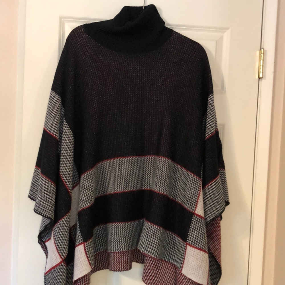 Plaid Turtleneck Poncho